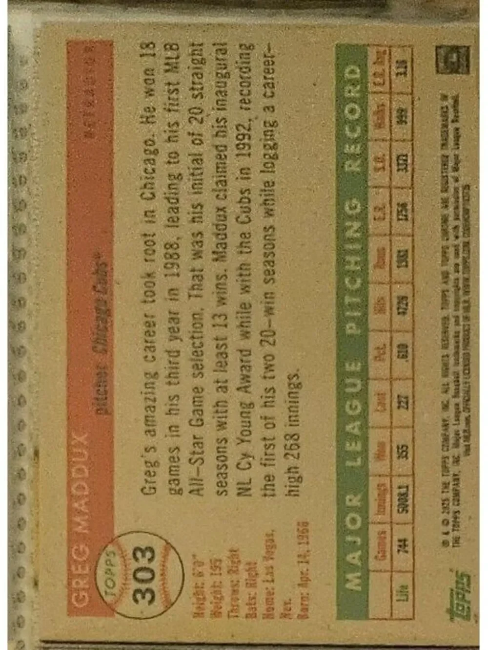 Greg Maddux - HOF - 2025 Topps chrome platinum 1955 #303 - CHICAGO Cubs-RAW mint